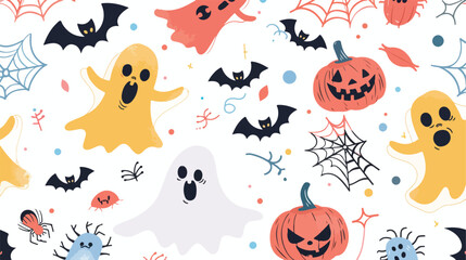 Obraz na płótnie Canvas Trick or Treat card design with cute happy ghost spider
