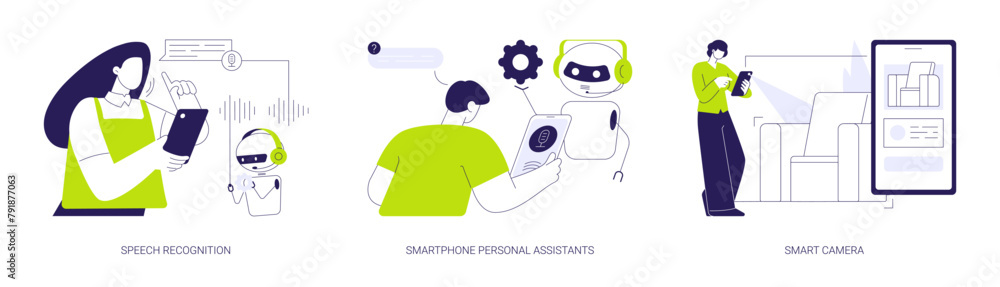 Poster artificial intelligence technology use abstract concept vector illustrations.