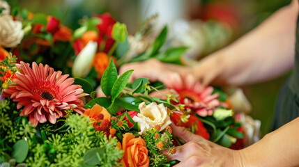 Person holding a beautiful bouquet of orange flowers