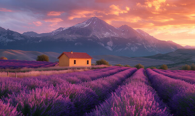The endless landscape of the lavender farm, the mountain of ice caps in the distant background, and...