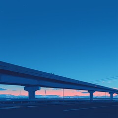 Breathtaking Dusk View of a Long, Smooth Concrete Bridge from an Underpass