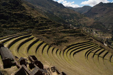 Well-preserved terraces at the Pisac archaeological site in Peru - obrazy, fototapety, plakaty