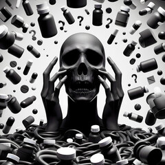 skull surrounded by pills - 791879065