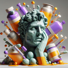 surreal man's face surrounded by pills - 791879095