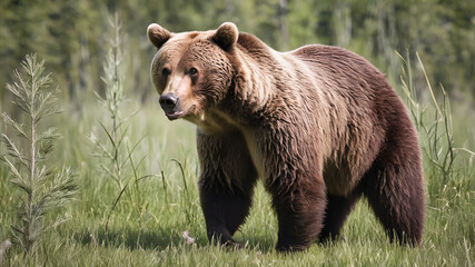 A brown bear. Brown Bear is the most widely distributed bear or related species, which can see in many parts of Eurasia and North America - obrazy, fototapety, plakaty