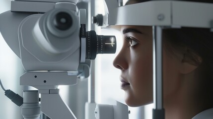 Woman Examining Specimen Through Microscope