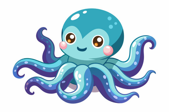 Cute Octopus Wriggling gradient illustration in white background