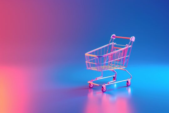 shopping cart icons on neon color background