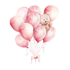 Naklejka premium balloons for a baby clipart , watercolor illustration, pink and cream colors сreated with Generative Ai
