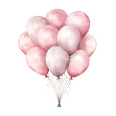 Naklejka premium balloons for a baby clipart , watercolor illustration, pink and cream colors сreated with Generative Ai