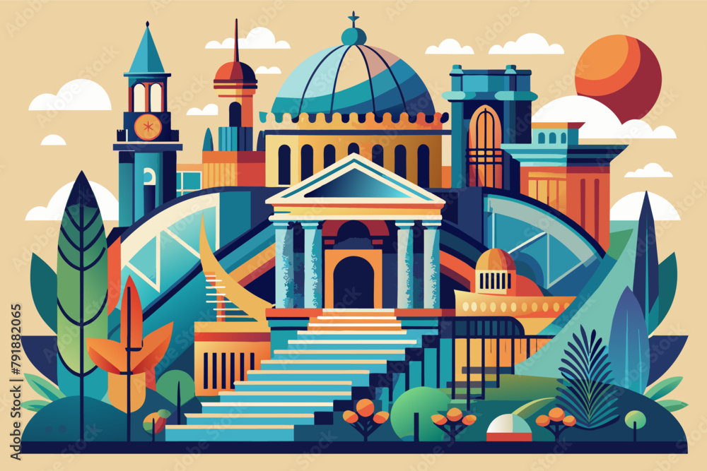 Poster dynamic composition inspired by architectural elements