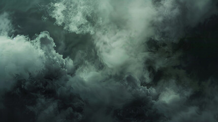 Menacing clouds of toxic smoke billowing across a dimly lit background, shrouding the scene in...