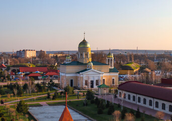 Panoramic view of the Cathedral of the Holy Blessed Prince Alexander Nevsky in the city of Bendery,...