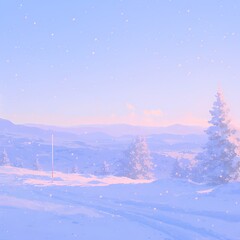 Ethereal Snow Landscape at Dawn - Captivating winter scenery for tranquil scenes and inspirational imagery.