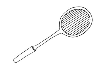 Badminton racket. Isolated vector illustration of item for sport game. Single sports facility Doodle illustration.