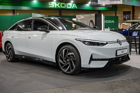 A new electric Volkswagen ID.7 premiere at a motor show, 2024 model