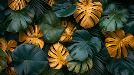 Tropical leaves create a pattern on the ground as a terrestrial plant - obrazy, fototapety, plakaty