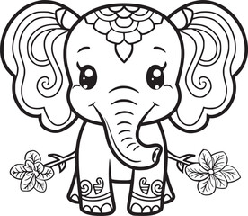 coloring Page Of Cartoon Baby Elephant Vector Illustration for Coloring Book, Hand drawn vector