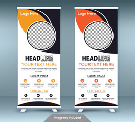 Roll up banner stand template design. Vertical banner template. Universal stand for conference.