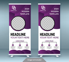 Roll up banner stand template design. Vertical banner template. Universal stand for conference.