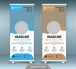Roll up banner stand template design. Vertical banner template. Universal stand for conference.
