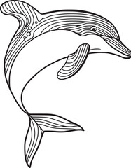Coloring pages. Marine wild animals. Little cute baby dolphin smiles.