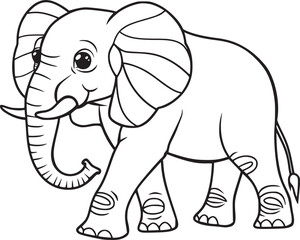 coloring Page Of Cartoon Baby Elephant Vector Illustration for Coloring Book, Hand drawn vector