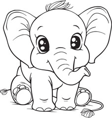 coloring Page Of Cartoon Baby Elephant Vector Illustration for Coloring Book, Hand drawn vector