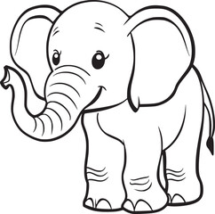 coloring Page Of Cartoon Baby Elephant Vector Illustration for Coloring Book, Hand drawn vector