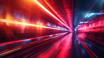 Fototapeta premium Red light, Light speed effect, Cyberpunk, Red beam, The background is lit by dynamic lighting effects, 