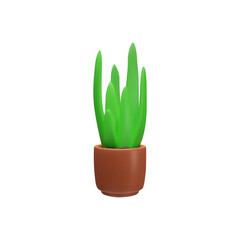 3D vector houseplant with green leaves in a pot on an isolated background.