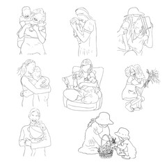 Set of Mother's Day line illustrations drawing