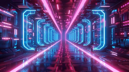 Blue and pink neon lights, futuristic tech design