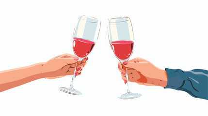 Wineglasses cheers. Two hands holding wine glasses 
