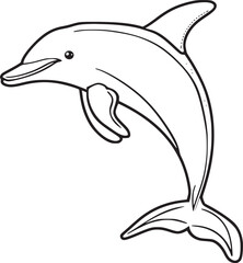 Coloring pages. Marine wild animals. Little cute baby dolphin smiles.