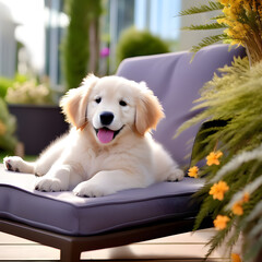 cute golden retriever in fun mode