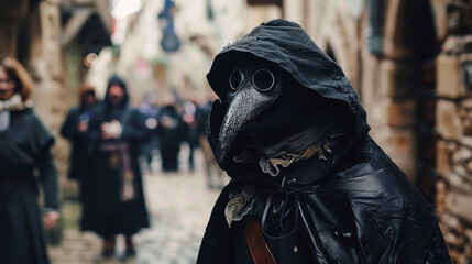 Plague, doctor in costume, middle ages. 