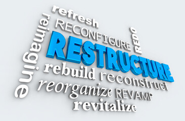 Restructure Reogranization Rebuild Redo Make Better Improvement Words 3d Illustration