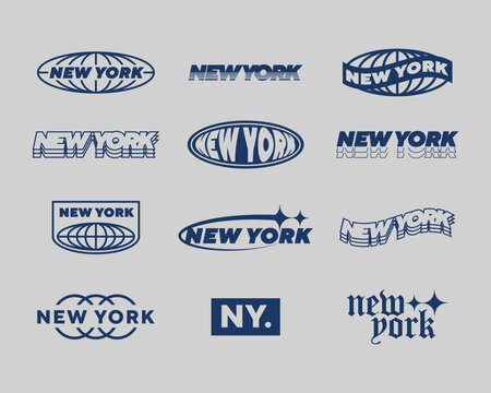 Set streetwear New York logo ideas for a clothing brand. Design vector typography for t-shirt streetwear clothing.