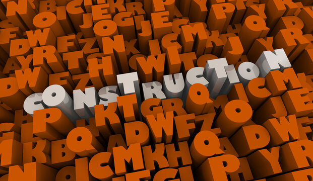 Construction Word Building Work Project Letters 3d Illustration