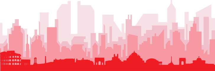 Fototapeta premium Red panoramic city skyline poster with reddish misty transparent background buildings of ROME, ITALY