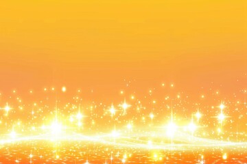 A vibrant orange backdrop illuminated by glowing stars and shimmering sparkles, with soft light emanating from the bottom