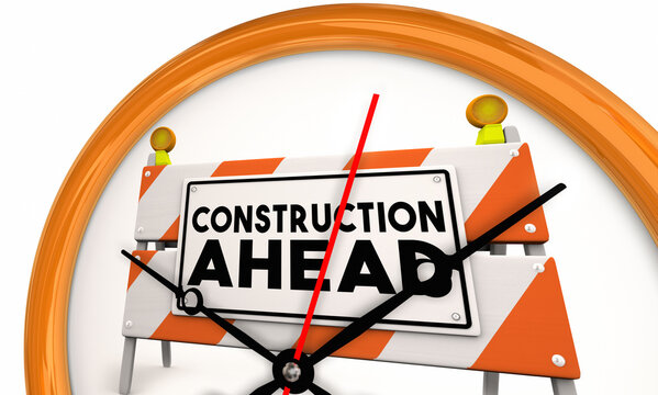 Construction Ahead Clock Time for Road Work Building Project Countdown 3d Illustration