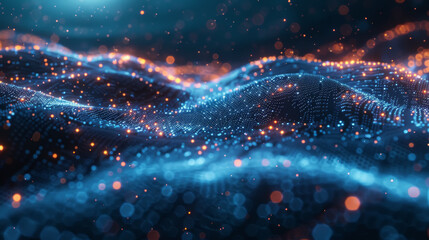 A close-up of blue particle waves symbolizing digital network connections, ai generated
