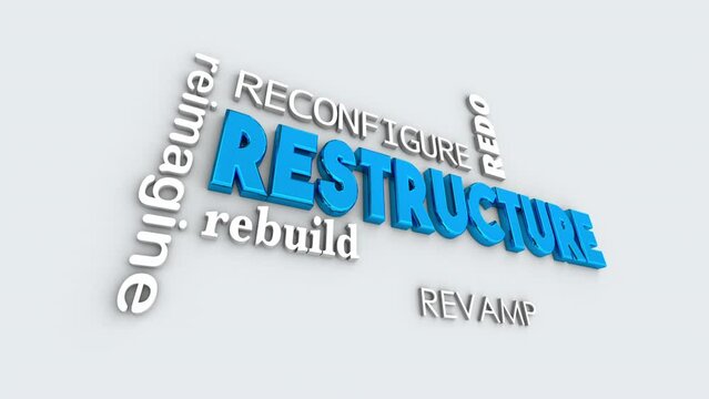 Restructure Reorganization Rebuild Redo Make Better Improvement Words 3d Animation
