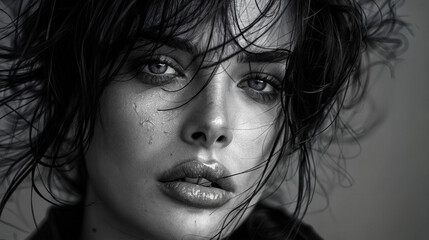 Fototapeta premium Une femme aux cheveux en désordre regardant la caméra.