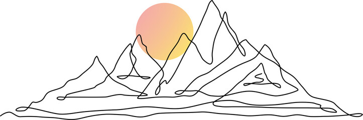 Minimalist Sunrise over Line Art Mountains