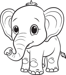 coloring Page Of Cartoon Baby Elephant Vector Illustration for Coloring Book, Hand drawn vector
