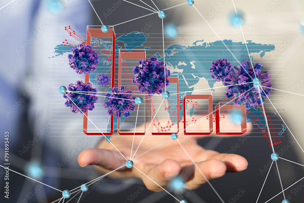 Poster virus connecting lines and dots.big data visualization