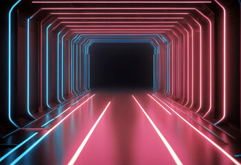 'pink neon rods show background tunnel render reality corridor ultraviolet laser fashion road blue...